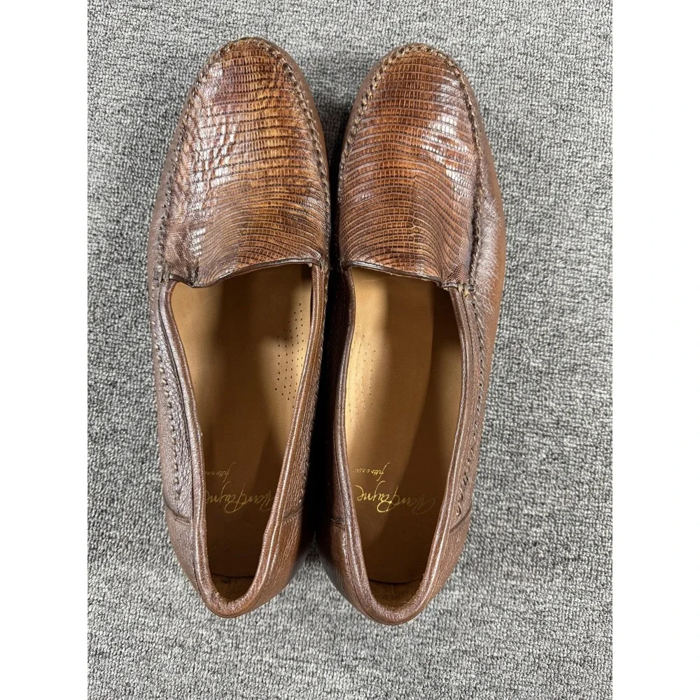 Alan Payne Shoes Mens 12 A Brown Genuine Lizard Leather Loafer Slip On Dress